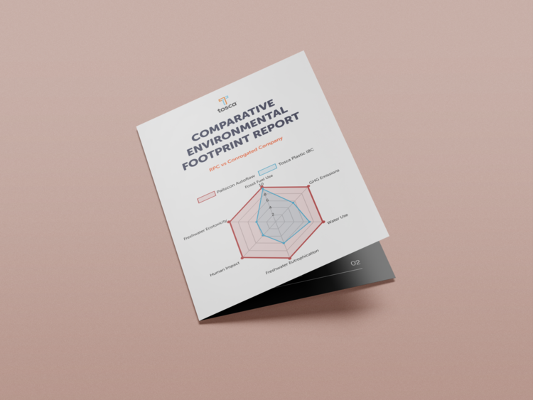 A sample of a comparative environmental footprint report features a Lifecycle Assessment (LCA) Environmental Impact Report on the front cover.