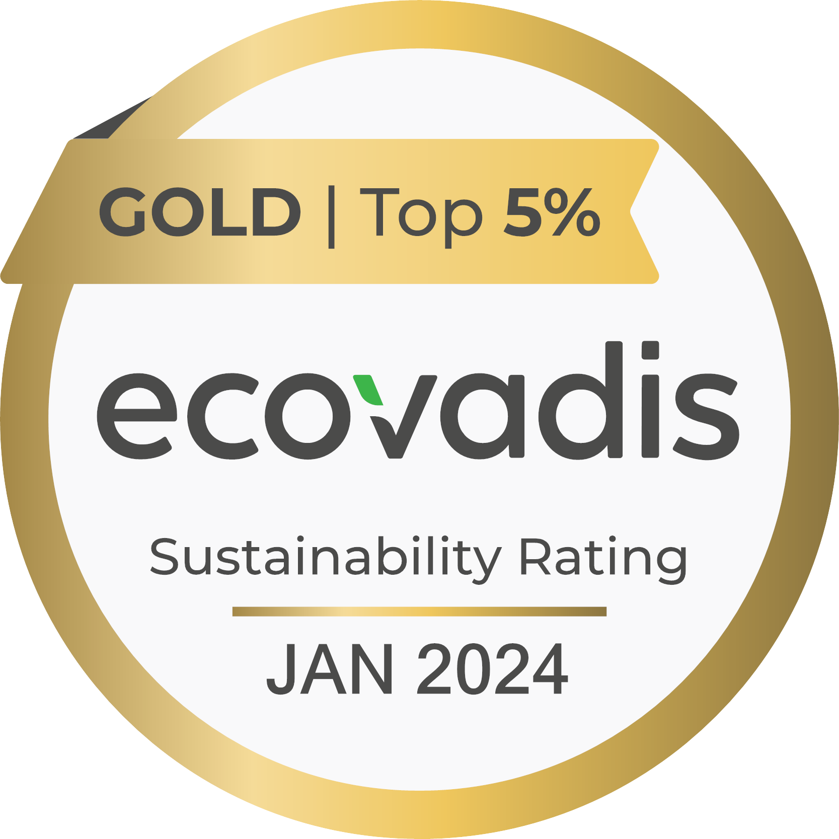 A picture of the EcoVadis Gold logo, awarded for outstanding sustainability performance and commitment to environmental, social, and governance (ESG) excellence. As EcoVadis Gold winners, we demonstrate our commitment to excellence in sustainability.