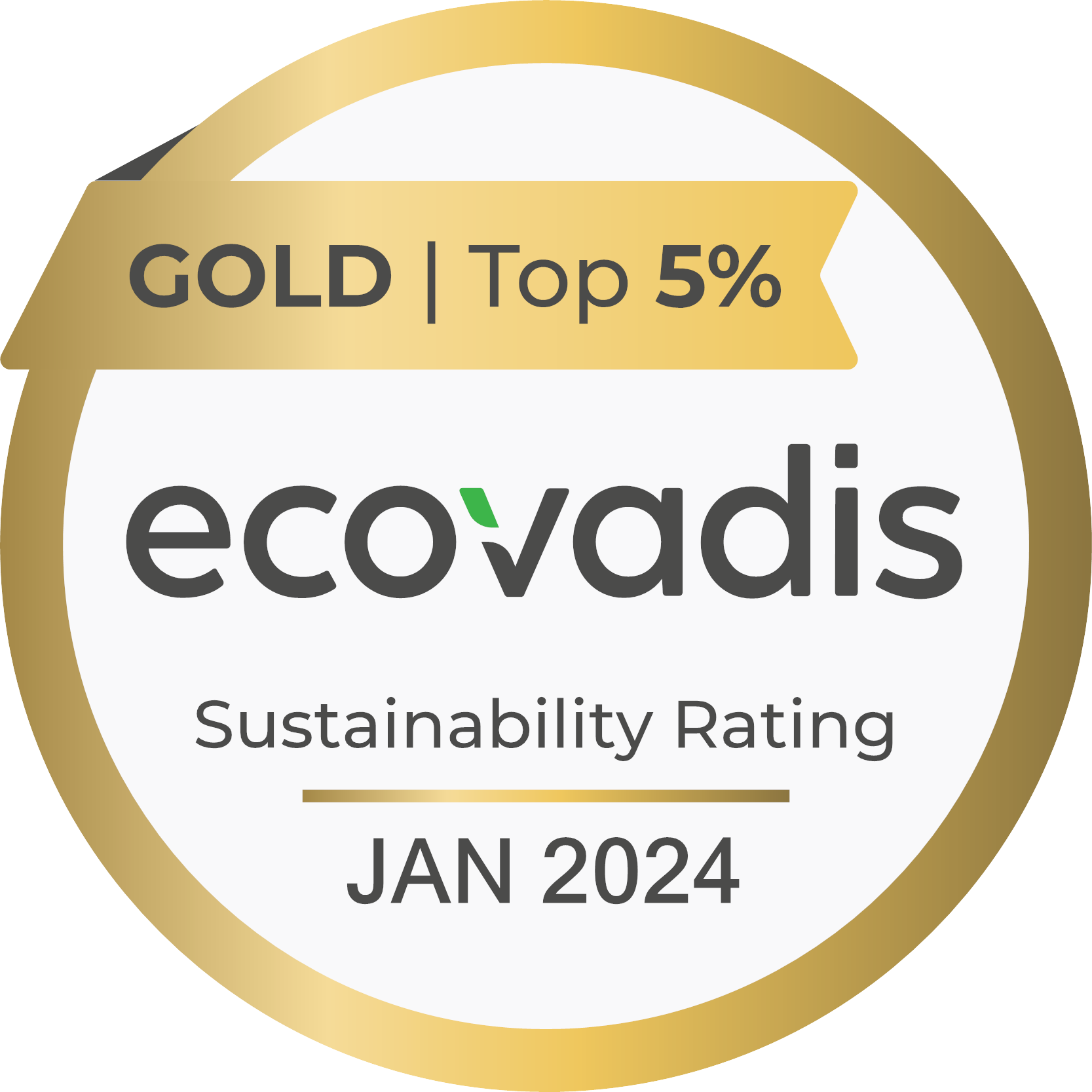 A picture of the EcoVadis Gold logo, awarded for outstanding sustainability performance and commitment to environmental, social, and governance (ESG) excellence. As EcoVadis Gold winners, we demonstrate our commitment to excellence in sustainability.
