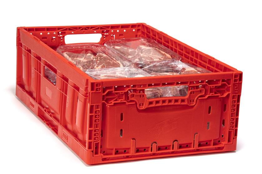 Durable reusable meat containers filled with packaged meat products, designed to ensure secure, hygienic, and long-lasting use in the food supply chain.