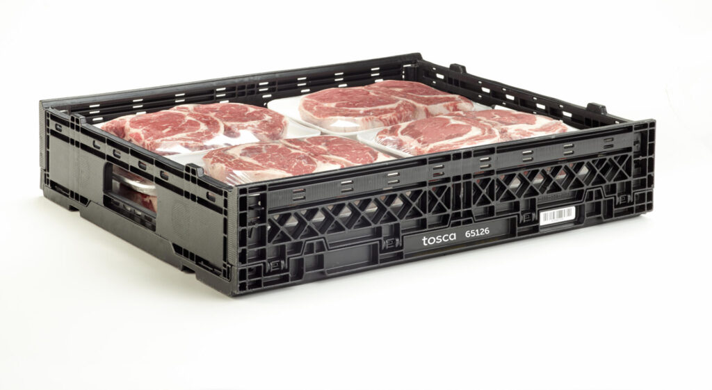 Tosca reusable plastic container with meat products